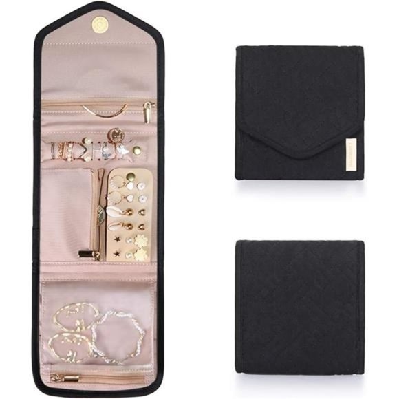 Travel Jewelry Organizer Case Foldable Jewelry Roll for Journey, Black - Picture 7 of 7